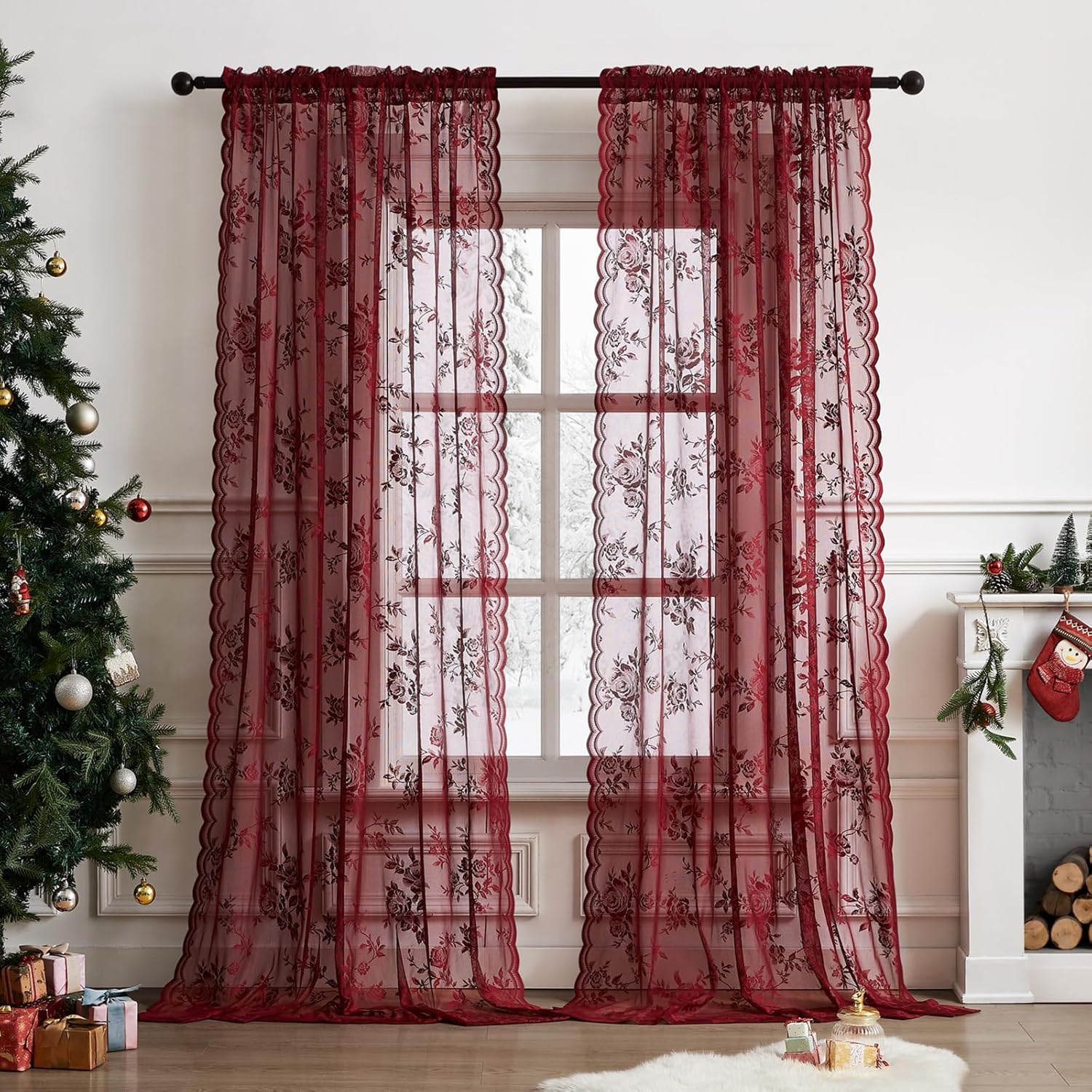 1 PC Burgundy Lace Curtains 45 - Tablet Accessories Aesthetic review and price