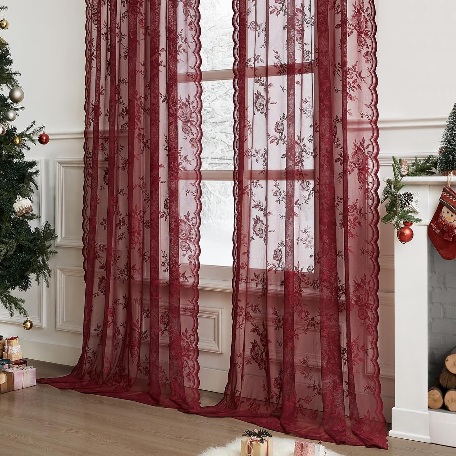 1 PC Burgundy Lace Curtains 45 - Tablet Accessories Aesthetic review and price
